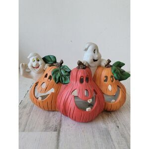 Friendly ghost pumpkin Trio tea light candle holder Halloween home decor
